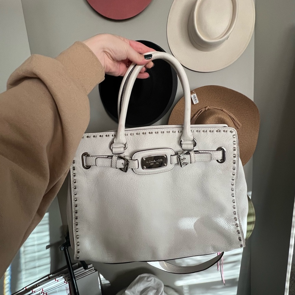 Michael kors big white purse with silver studs